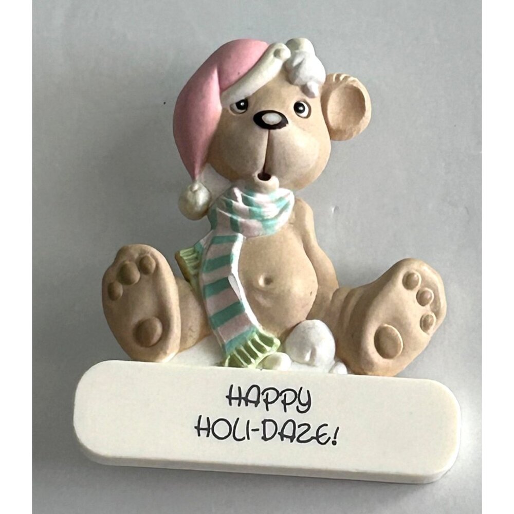 Enesco 1993 Teddy Bear Pin Brooch "Happy Holi-Daze!" Samuel J. Butcher Christmas
